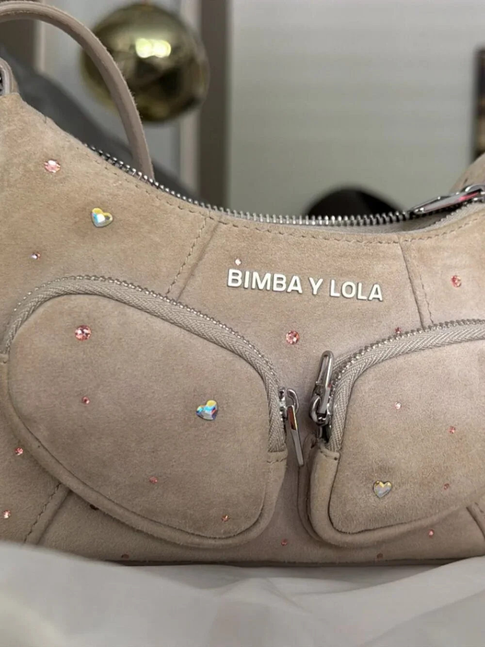 Bimba y Lola Embellished Suede Crossbody Bag – Beige/TaupeBeautiful Bimba y Lola